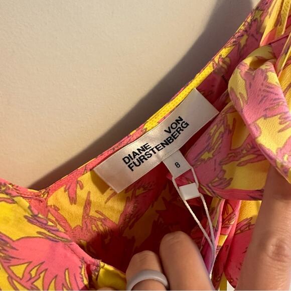 NWT Diane Von Furstenberg DVF Yellow Pink Palm Maxi Dress 8 - Picture 8 of 13